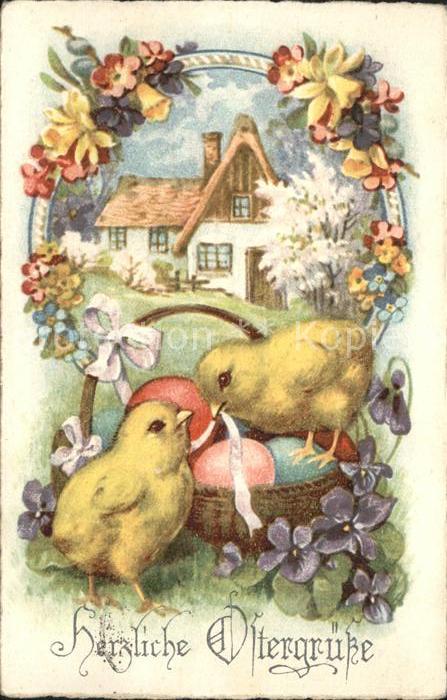 Ostern Easter Paques Küken Ostereier Veilchen Narzissen