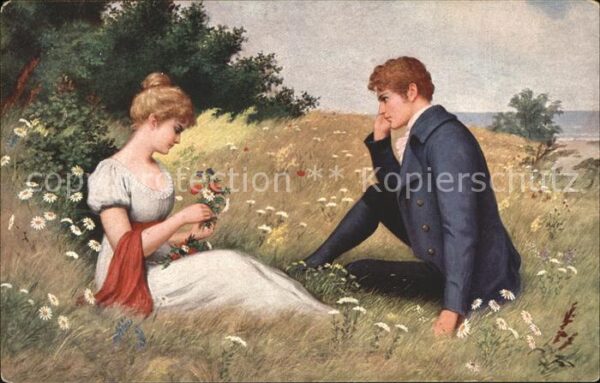 Kuenstlerkarte Adolf Hering Liebesgeständnis Wiese Blu