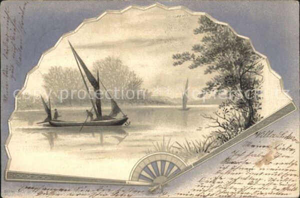 Faecherkarte Segelboot Litho