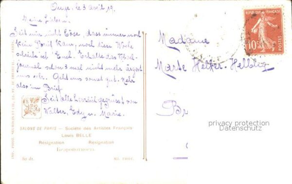 Kuenstlerkarte Louis Belle Resignation Salon de Paris – Bild 2