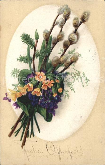 Ostern Easter Paques Schlüsselblumen Veilchen Weidenkätzchen