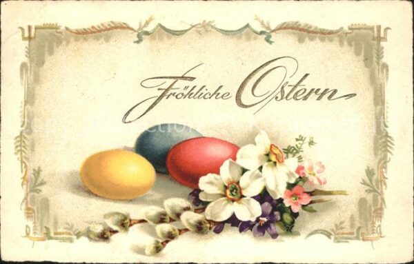 Ostern Easter Paques Dichter-Narzissen Ostereier Weidenkätzc