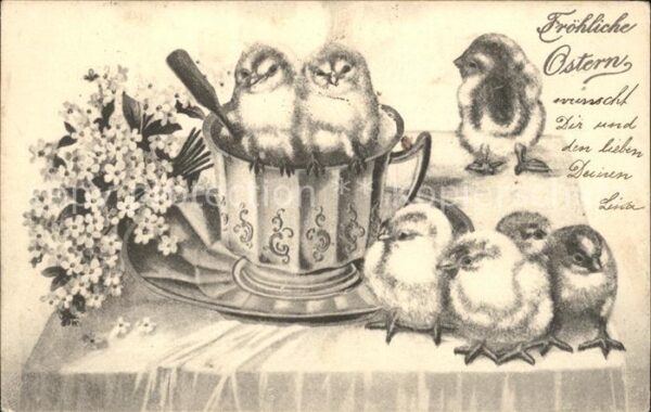 Ostern Easter Paques Küken Vergissmeinnicht Tasse