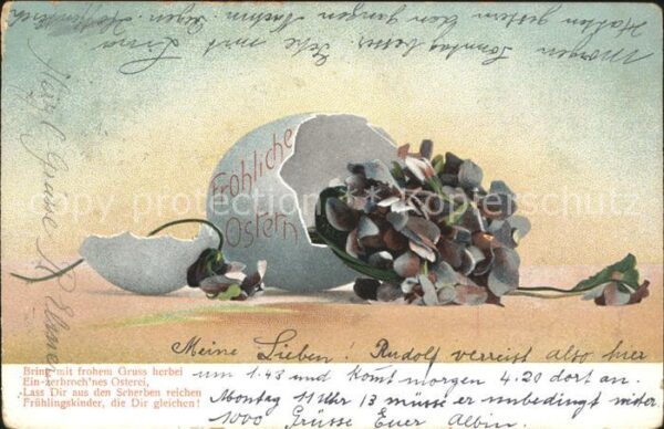 Ostern Easter Paques Osterei Veilchen Gedicht Litho
