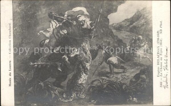 Kuenstlerkarte Eugene Delacroix La Chasse au Tigre Nr.