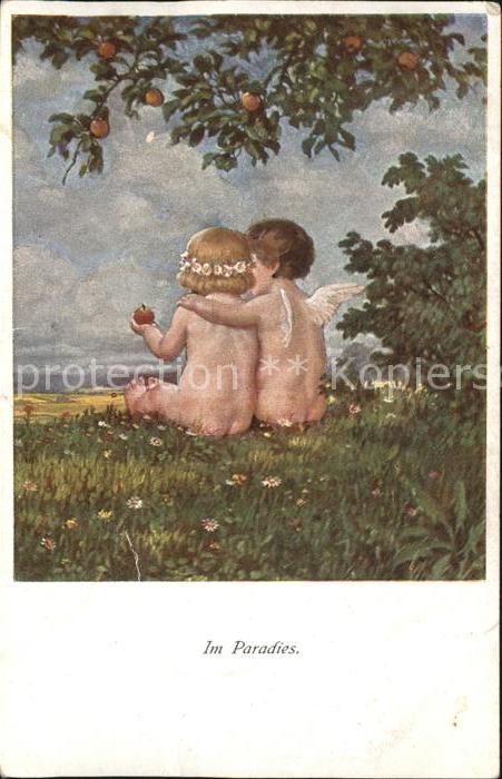Munk M. Wien Vienne Nr. 1278 Im Paradies Engel Apfelbaum