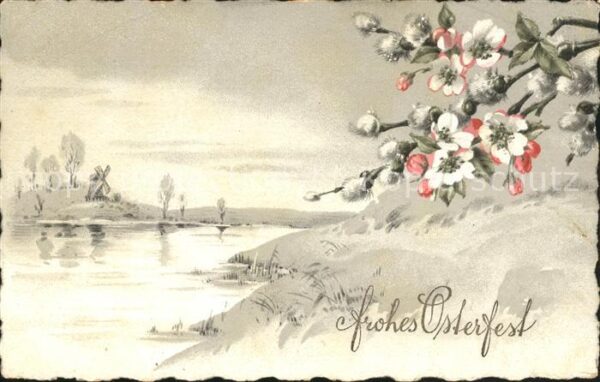 Ostern Easter Paques Blumen Weidenkätzchen Windmühle