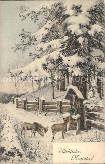 Neujahr Rehe Wegkreuz Marterl