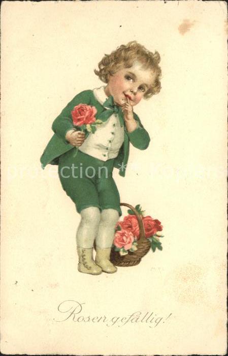 Kinder Child Enfants Rosen Korb Litho