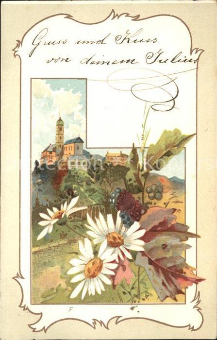 Blumen Margeriten Himbeeren Litho