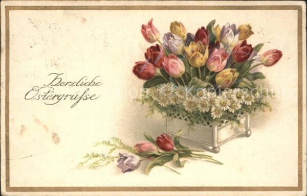 Ostern Easter Paques Margeriten Tulpen Litho