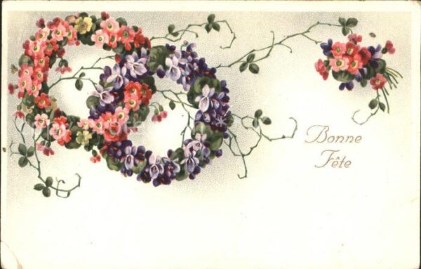 Blumen Primeln Veilchen Blumenkranz Litho