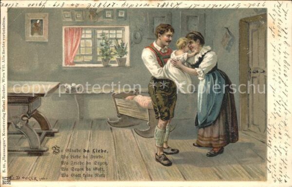 Doecker E. Haussegen Baby Wiege Gedicht Litho