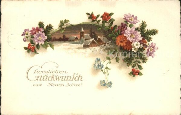 Neujahr Blumen Litho