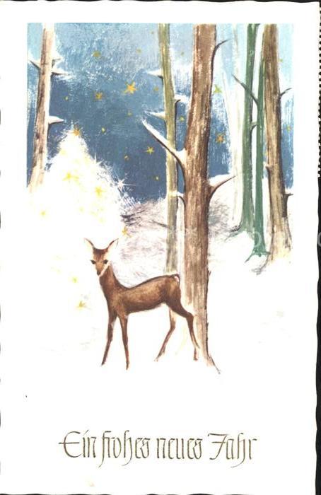 Neujahr Reh Wald Sterne
