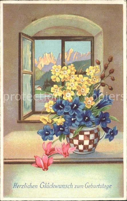 Geburtstag Enzian Alpenveilchen Schlüsselblumen Va