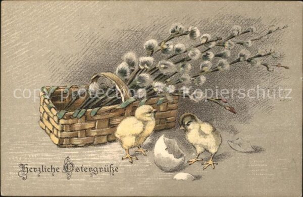 Ostern Easter Paques Küken Korb Weidenkätzchen Ei