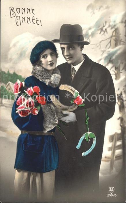 Foto HB Nr. 2164/6 Paar Wintermode Hufeisen Rosen N