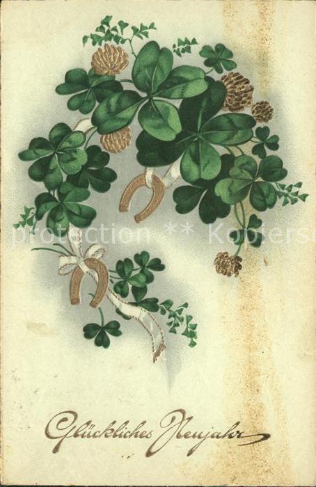 Neujahr Kleeblätter Hufeisen Litho