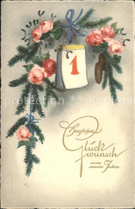 Neujahr Kalender Rosen Tannenzapfen Mistel