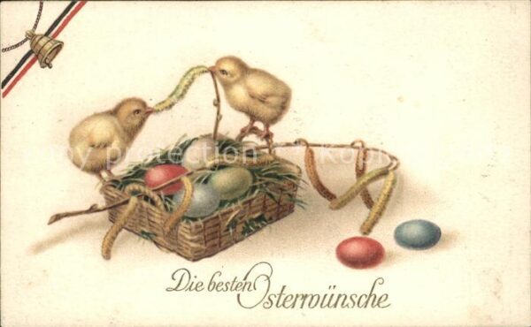 Ostern Easter Paques Küken Ostereier Weidenkätzchen Glocke S