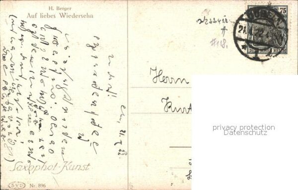 Kuenstlerkarte H. Berger Auf liebes Wiedersehn Nr. 896 – Bild 2