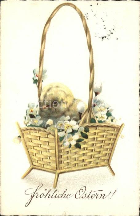 Ostern Easter Paques Küken Korn Blumen Litho