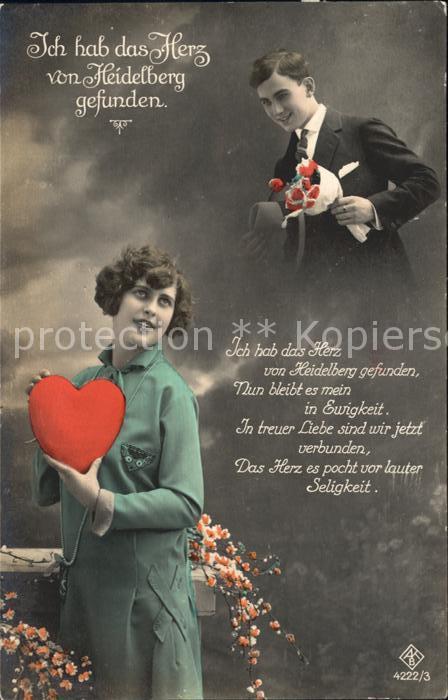 Foto AKB Nr. 4222/3 Paar Herz Blumen Gedicht