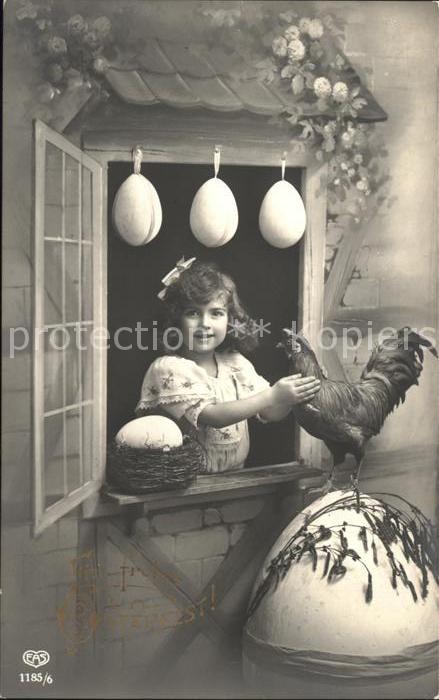 Foto EAS Nr. 1185/6 Kind Hahn Ostereier Blumen Oster