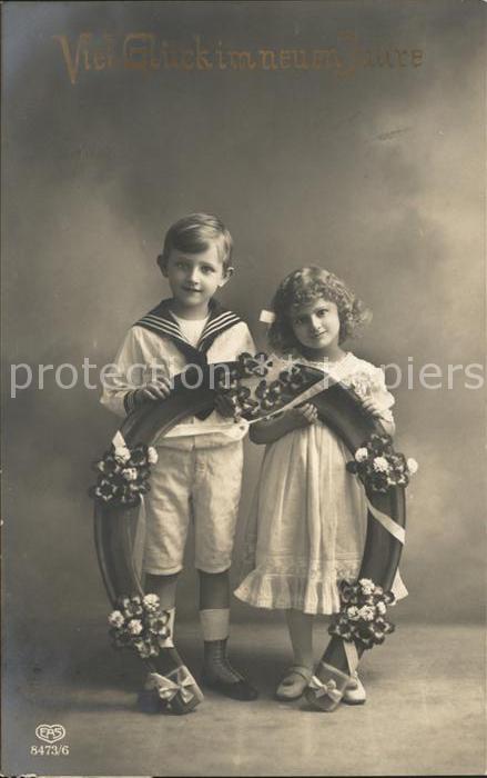 Foto EAS Nr. 8473/6 Kinder Hufeisen Blumen Neujahr