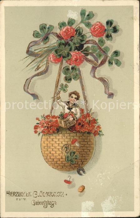 Geburtstag Rosen Kleeblätter Hufeisen Pilze Kind