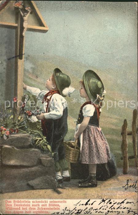 Kinder Child Enfants Trachten Marterl Wegkreuz Gedicht