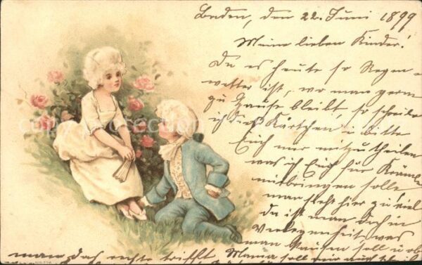 Kinder Child Enfants Fächer Barock Litho
