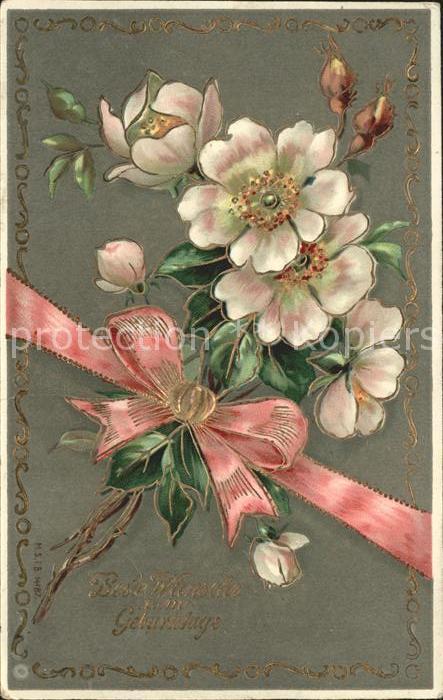 Geburtstag Rosen Schleife Litho
