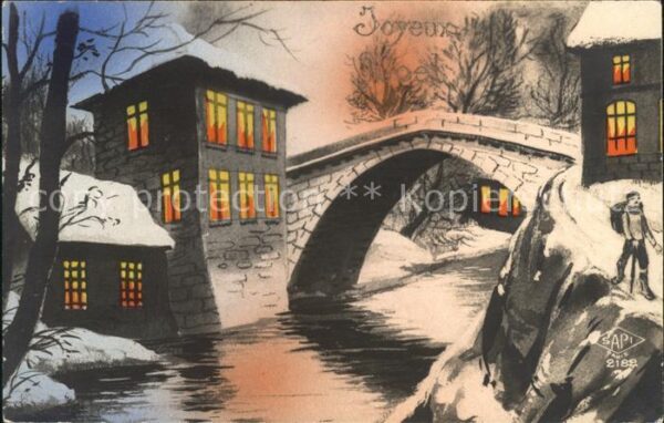 Verlag SAPI Paris Nr. 2182 Weihnachten Brücke Häuser