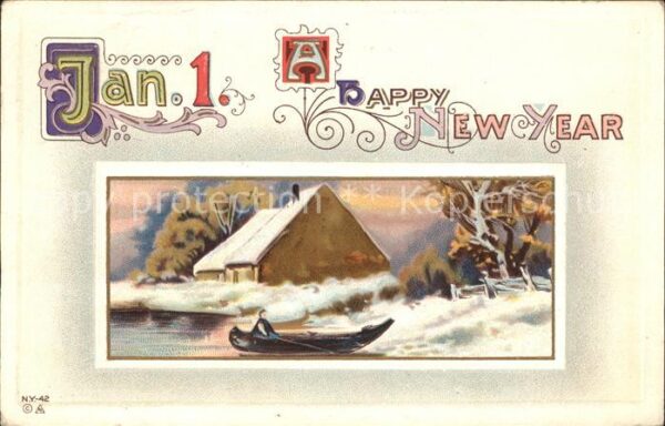 Neujahr Boot Litho