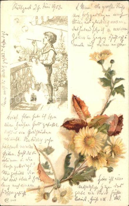 Blumen Margeriten Kind Seifenblasen Litho