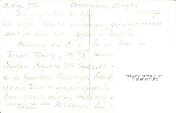 Kuenstlerkarte H. K. Schwarz Kinderbildnis – Bild 2