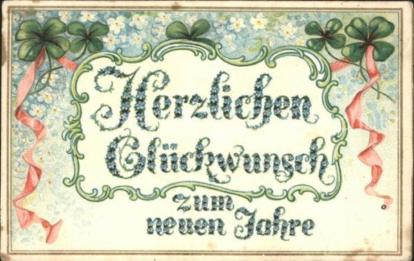 Neujahr Kleeblätter Vergissmeinnicht Litho