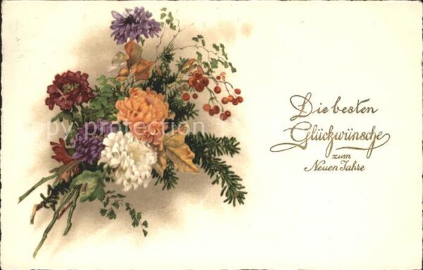 Neujahr Dahlien Litho
