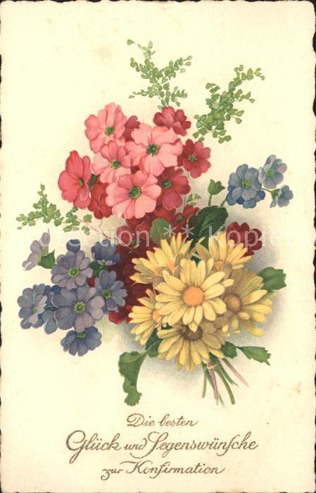 Konfirmation Margeriten Primeln Litho