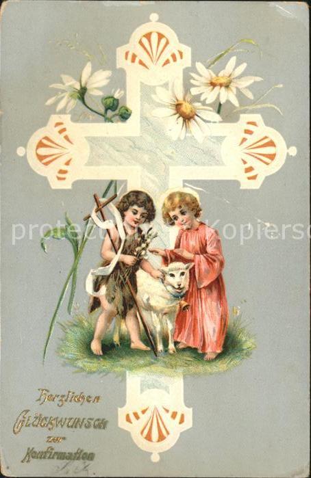 Konfirmation Kinder Schaf Weidenkätzchen Kreuz Marge