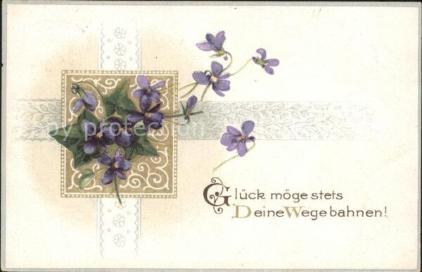 Glueck Spruch Veilchen Litho