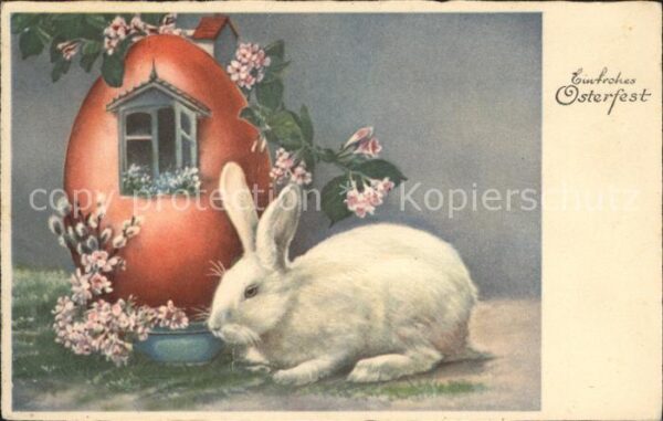 Hasen Ostern Weidenkätzchen Blumen Ostereihäu