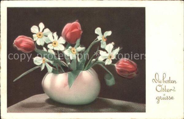Ostern Easter Paques Tulpen Dichter-Narzissen Vase