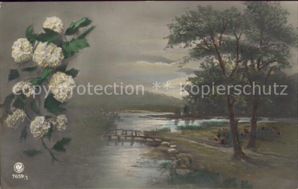 Verlag NPG Nr. 7659/1 Blumen Bäume Fluss