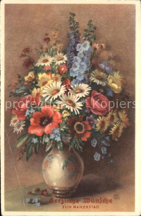 Namenstag Namenskarte Anemonen Margeriten Vergissmeinnicht Va
