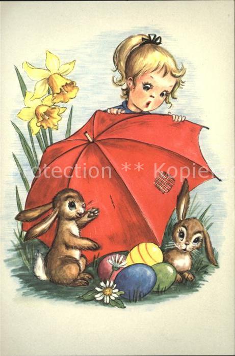 Hasen Ostereier Kind Narzissen Gänseblümchen