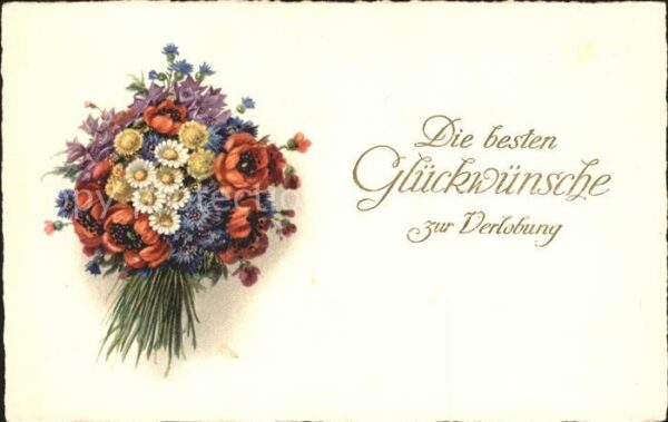 Glueckwunsch Verlobung Mohnblumen Margeriten Kornblu