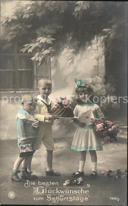 Foto NPG Nr. 7399/2 Geburtstag Kinder Blumen Kuchen